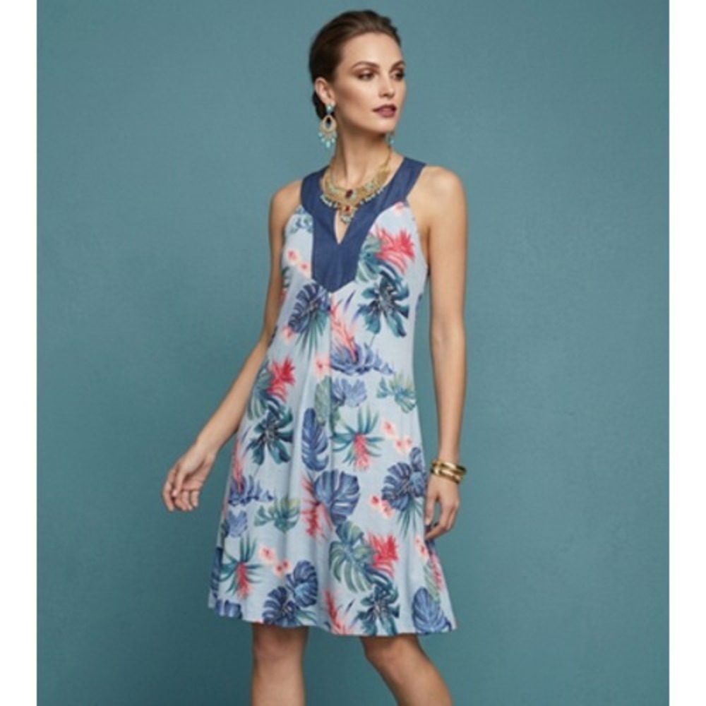 Tommy Bahama Blue Floral Maxi Sundress Womens S Strappy V-Neck Pullover